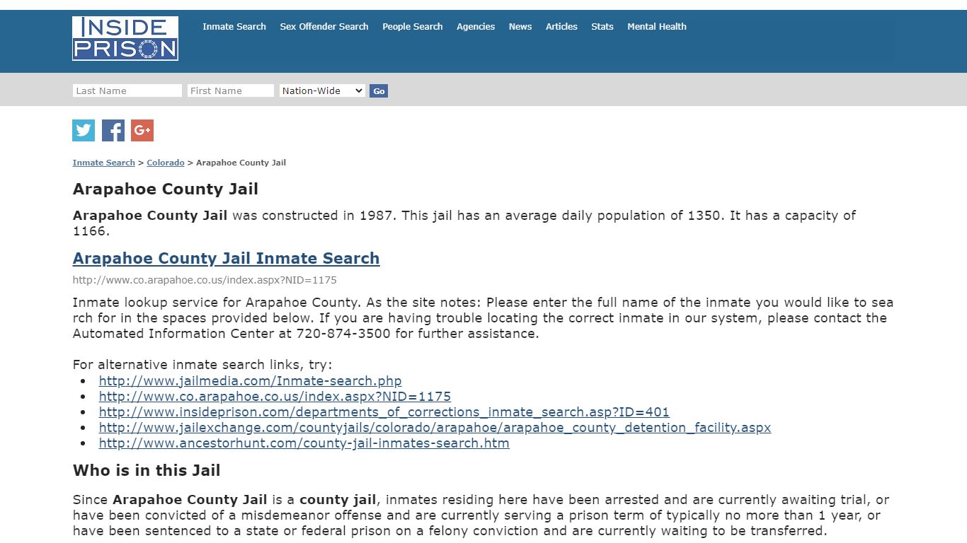 Arapahoe County Jail - Colorado - Inmate Search - Inside Prison