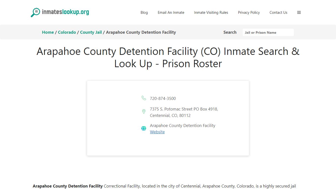 Arapahoe County Detention Facility (CO) Inmate Search & Look Up ...